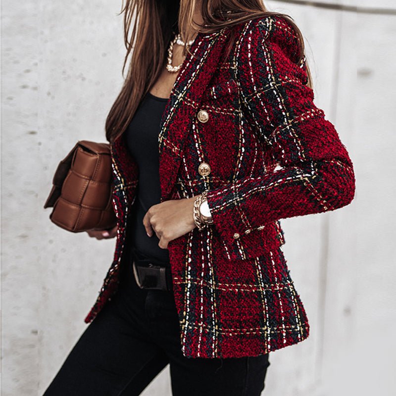 Blazer för dam - Elegant - Dubbelknäppt - Rutig Blazer - Kavaj för dam