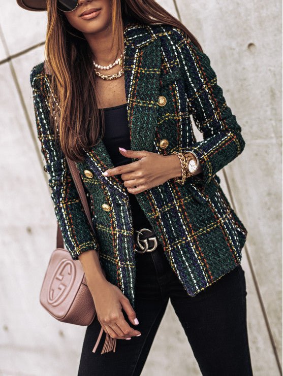 Blazer för dam - Elegant - Dubbelknäppt - Rutig Blazer - Kavaj för dam