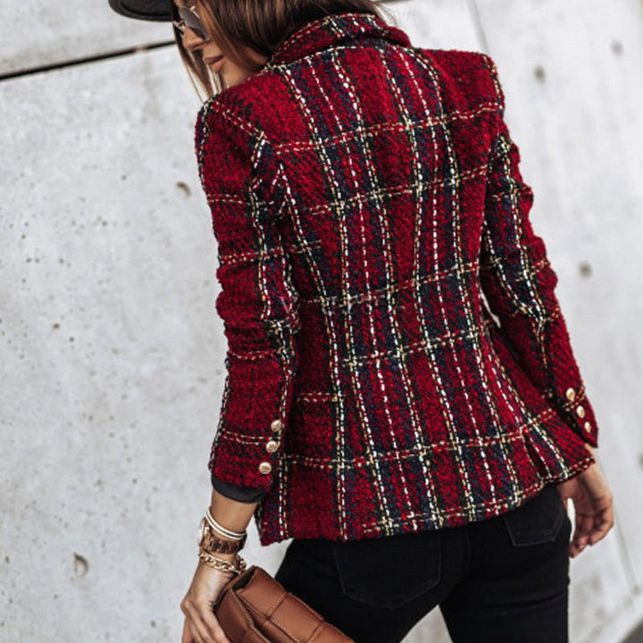 Blazer för dam - Elegant - Dubbelknäppt - Rutig Blazer - Kavaj för dam