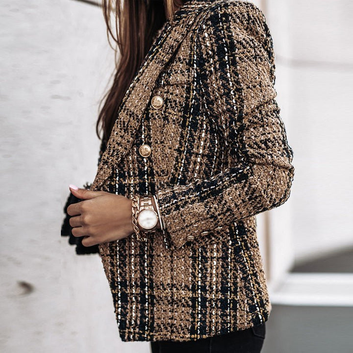 Blazer för dam - Elegant - Dubbelknäppt - Rutig Blazer - Kavaj för dam