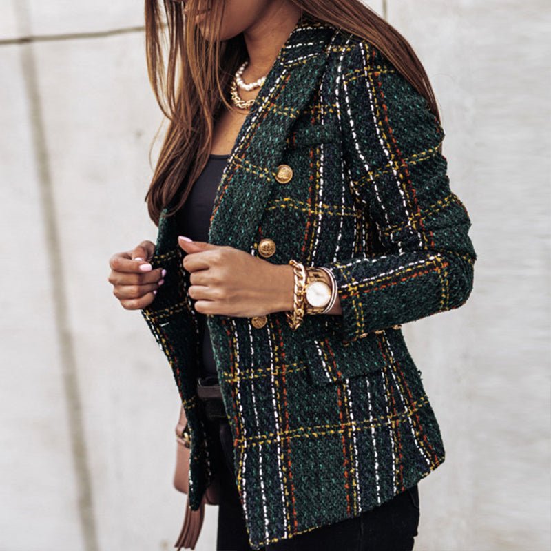Blazer för dam - Elegant - Dubbelknäppt - Rutig Blazer - Kavaj för dam
