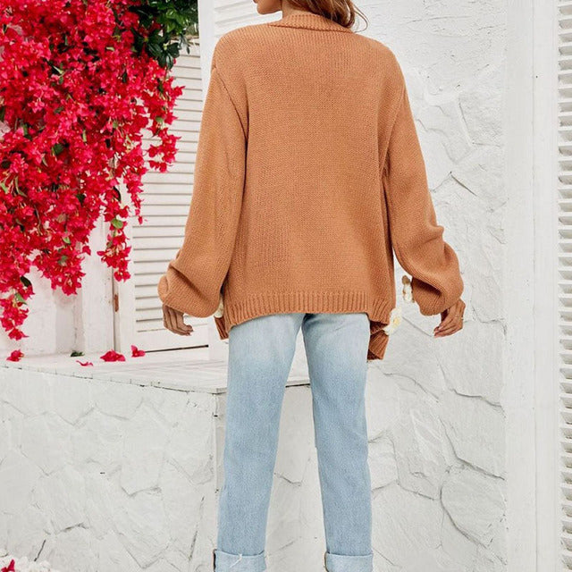 Blommig Cardigan - Oversized - Öppen fram - Stickad Cardigan - Cardigan för kvinnor