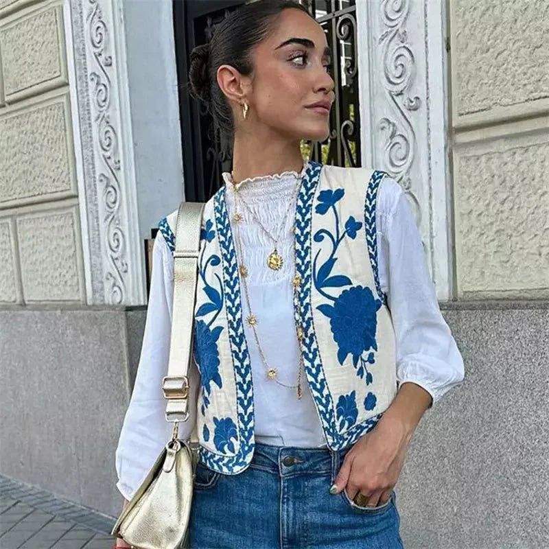 Blommig Väst | Vintage | Ärmlös | Broderad väst | Damväst