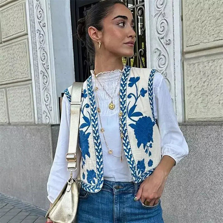 Blommig Väst | Vintage | Ärmlös | Broderad väst | Damväst