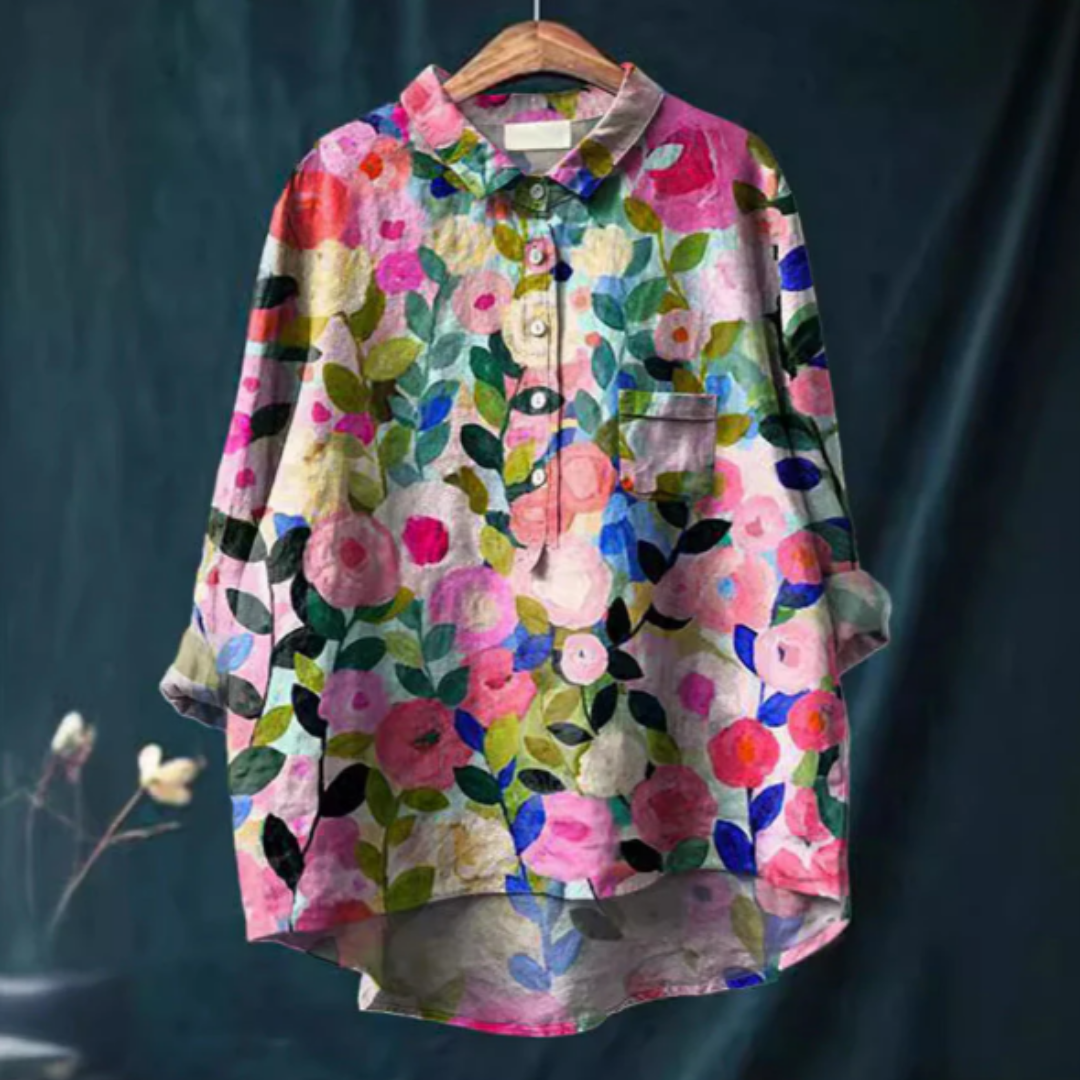 Blommig blus - Långärmad - Knäppt - Överdimensionerad blus - Damkläder