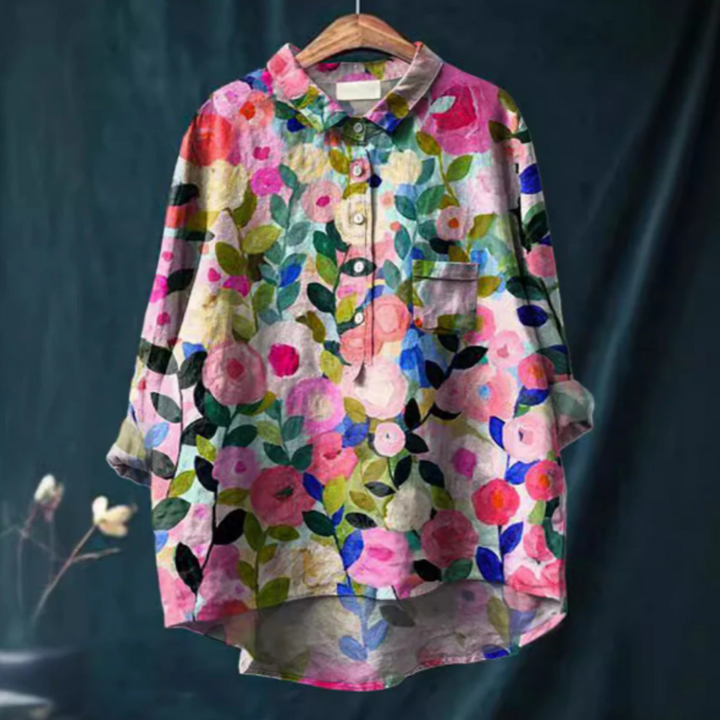 Blommig blus - Långärmad - Knäppt - Överdimensionerad blus - Damkläder