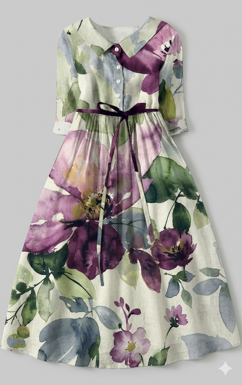 Blommig klänning - Vintage Maxi Sundress med krage för kvinnor