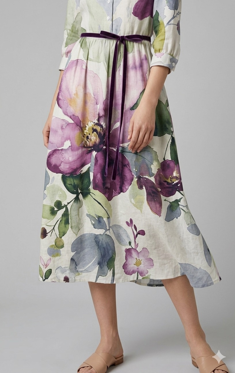 Blommig klänning - Vintage Maxi Sundress med krage för kvinnor