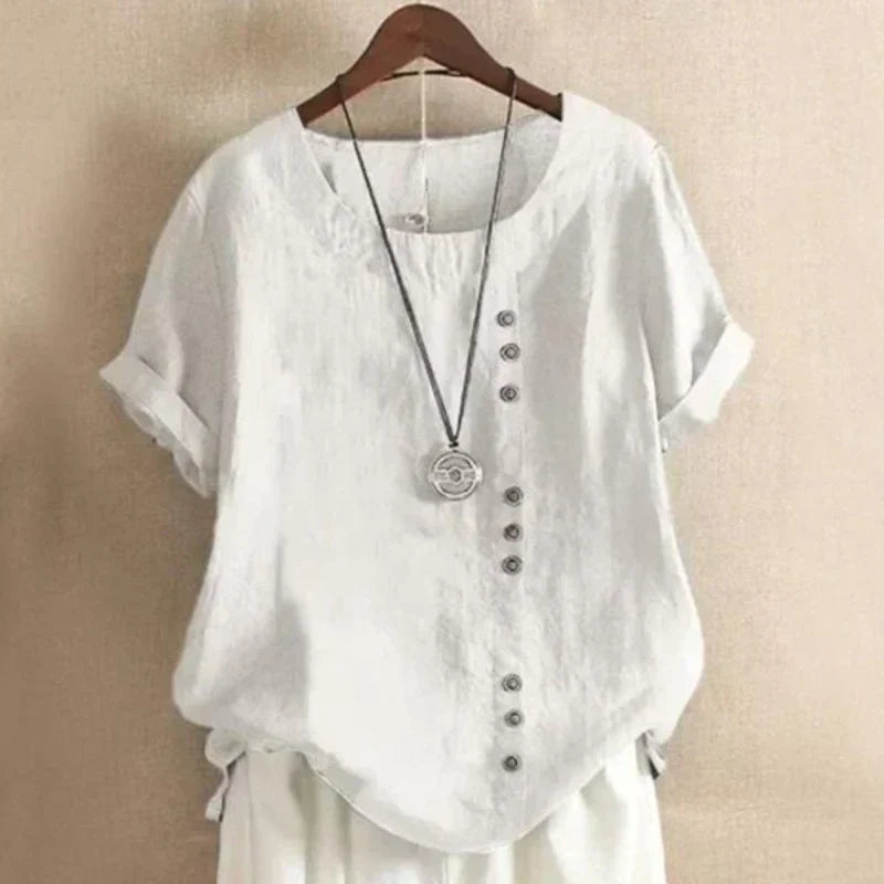 Blus för kvinnor - Löst sittande - Kortärmad - Överdimensionerad blus - Sommartoppar för damer