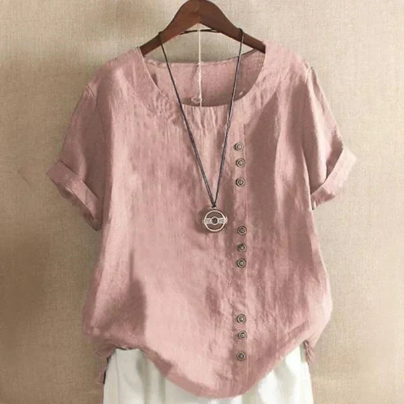 Blus för kvinnor - Löst sittande - Kortärmad - Överdimensionerad blus - Sommartoppar för damer