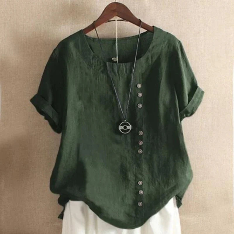 Blus för kvinnor - Löst sittande - Kortärmad - Överdimensionerad blus - Sommartoppar för damer