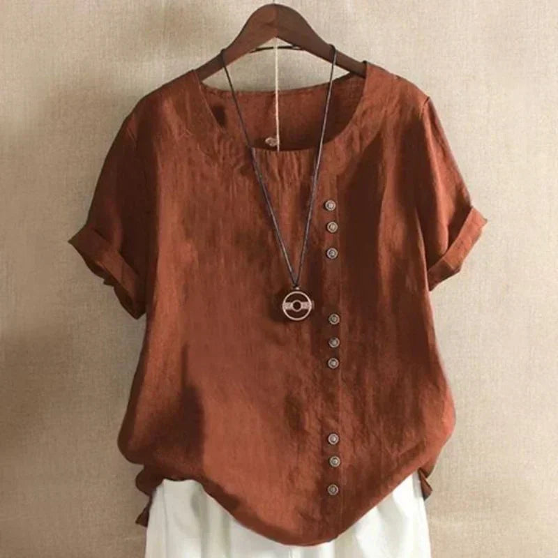 Blus för kvinnor - Löst sittande - Kortärmad - Överdimensionerad blus - Sommartoppar för damer