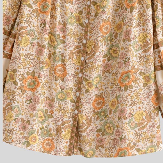 Boho-blus – Löst sittande blus med knappar och långa ärmar för damer