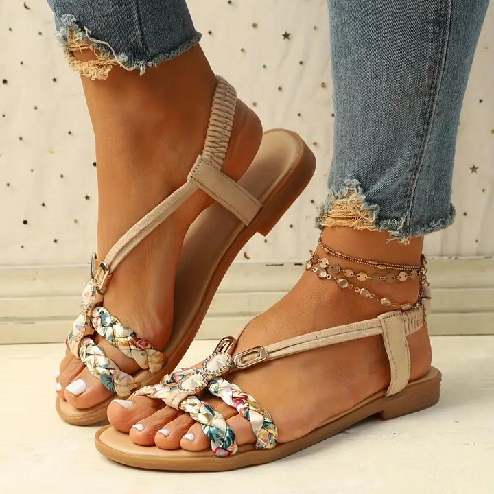Boho-sandaler - slip on - elastiskt band - platta sandaler - sommarskor