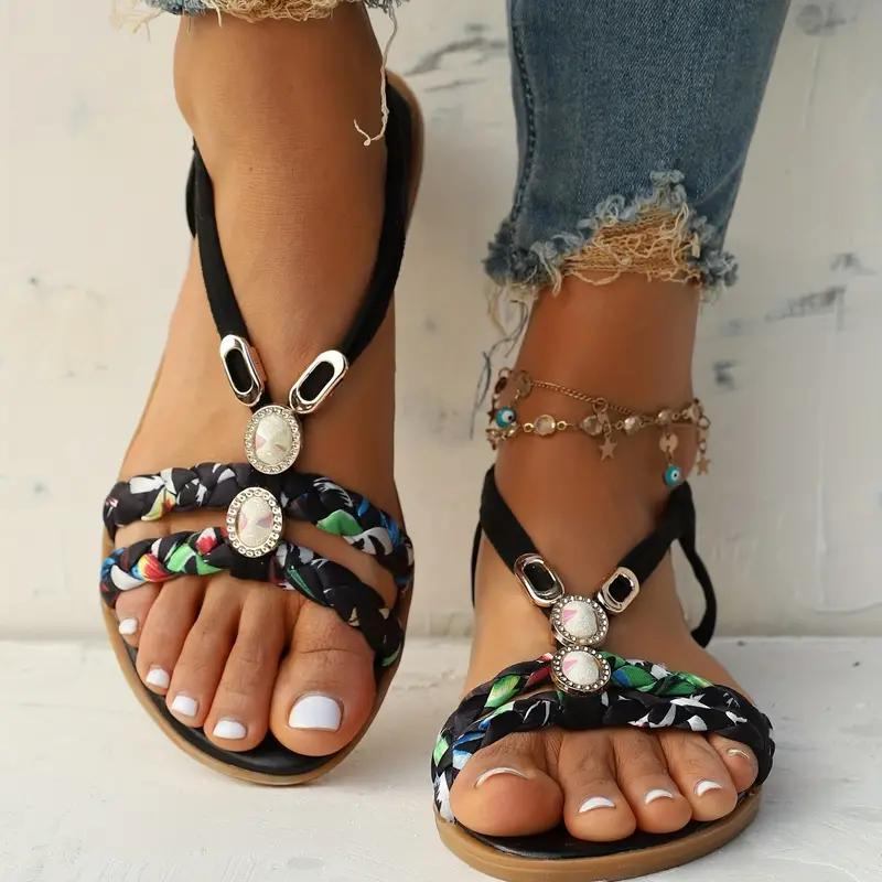 Boho-sandaler - slip on - elastiskt band - platta sandaler - sommarskor