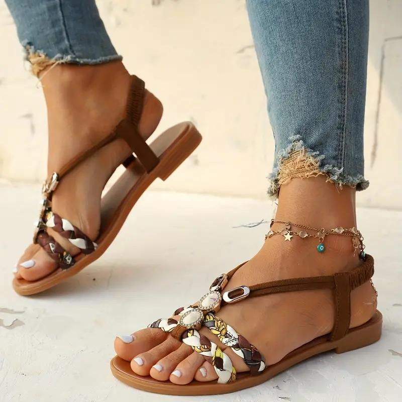 Boho-sandaler - slip on - elastiskt band - platta sandaler - sommarskor