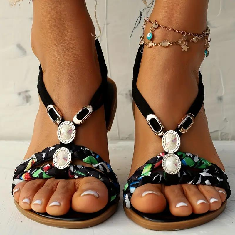 Boho-sandaler - slip on - elastiskt band - platta sandaler - sommarskor