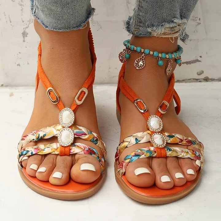 Boho-sandaler - slip on - elastiskt band - platta sandaler - sommarskor