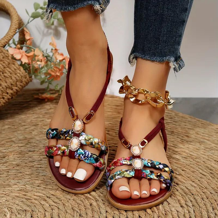 Boho-sandaler - slip on - elastiskt band - platta sandaler - sommarskor