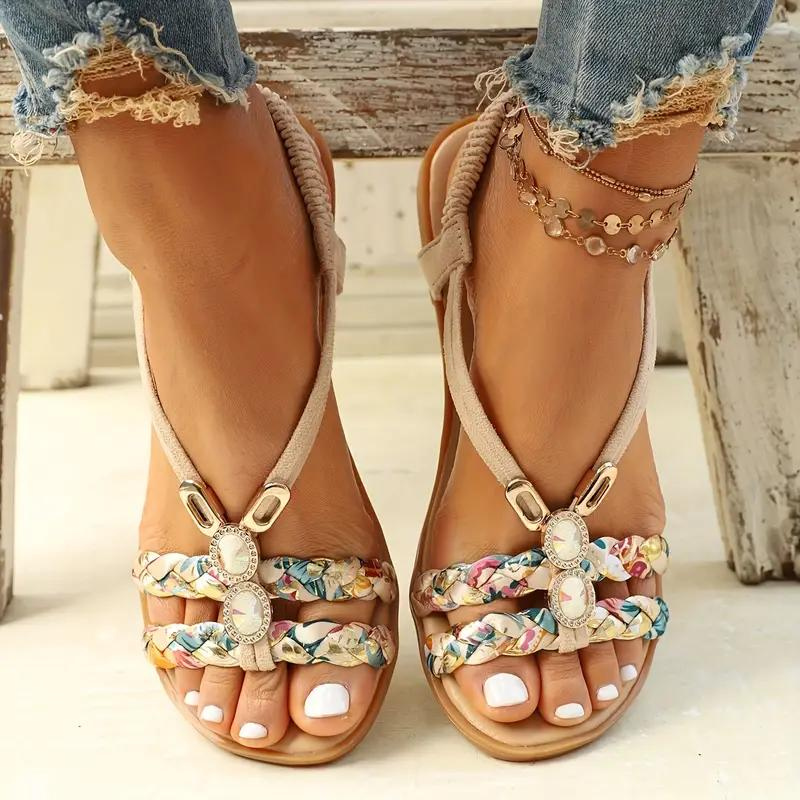 Boho-sandaler - slip on - elastiskt band - platta sandaler - sommarskor