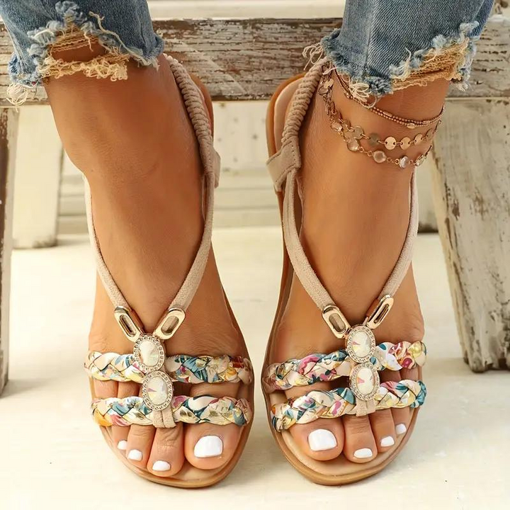 Boho-sandaler - slip on - elastiskt band - platta sandaler - sommarskor