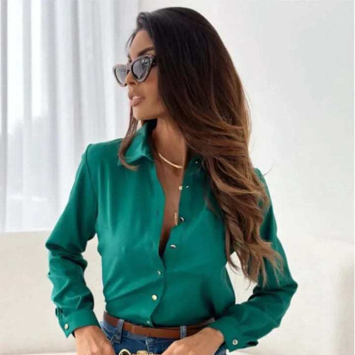 Button-Up Blouse - Elegant långärmad skjorta med knappar för kvinnor