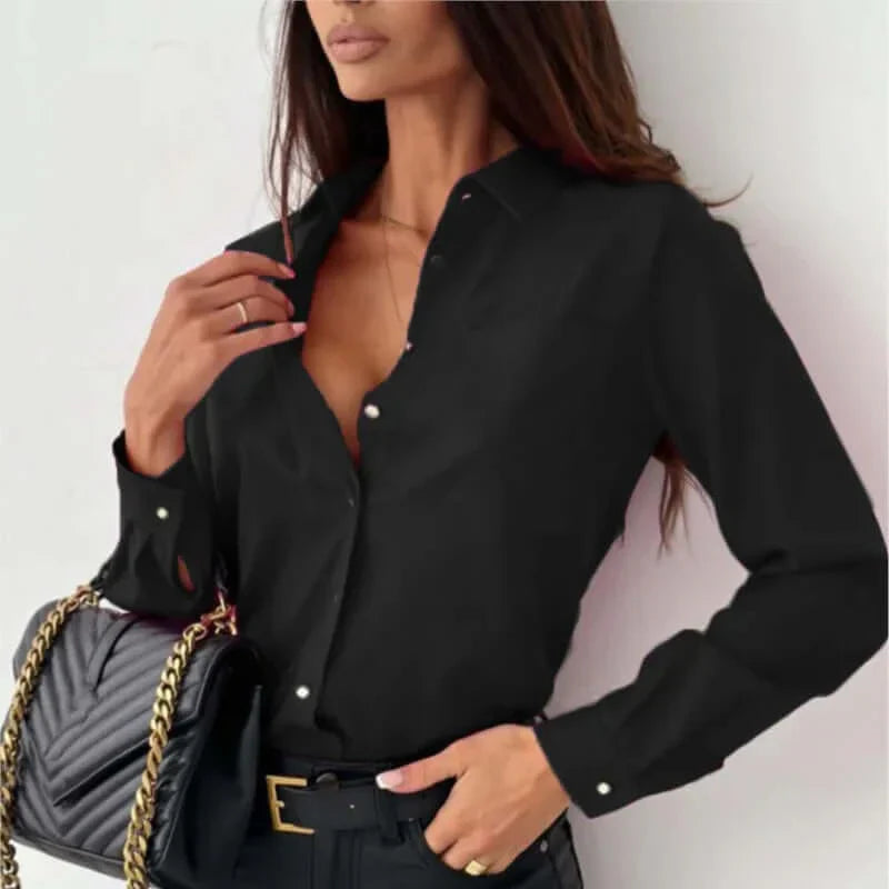 Button-Up Blouse - Elegant långärmad skjorta med knappar för kvinnor
