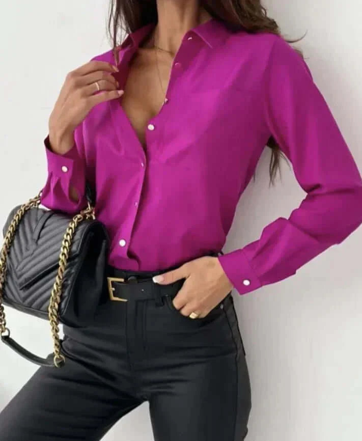 Button-Up Blouse - Elegant långärmad skjorta med knappar för kvinnor