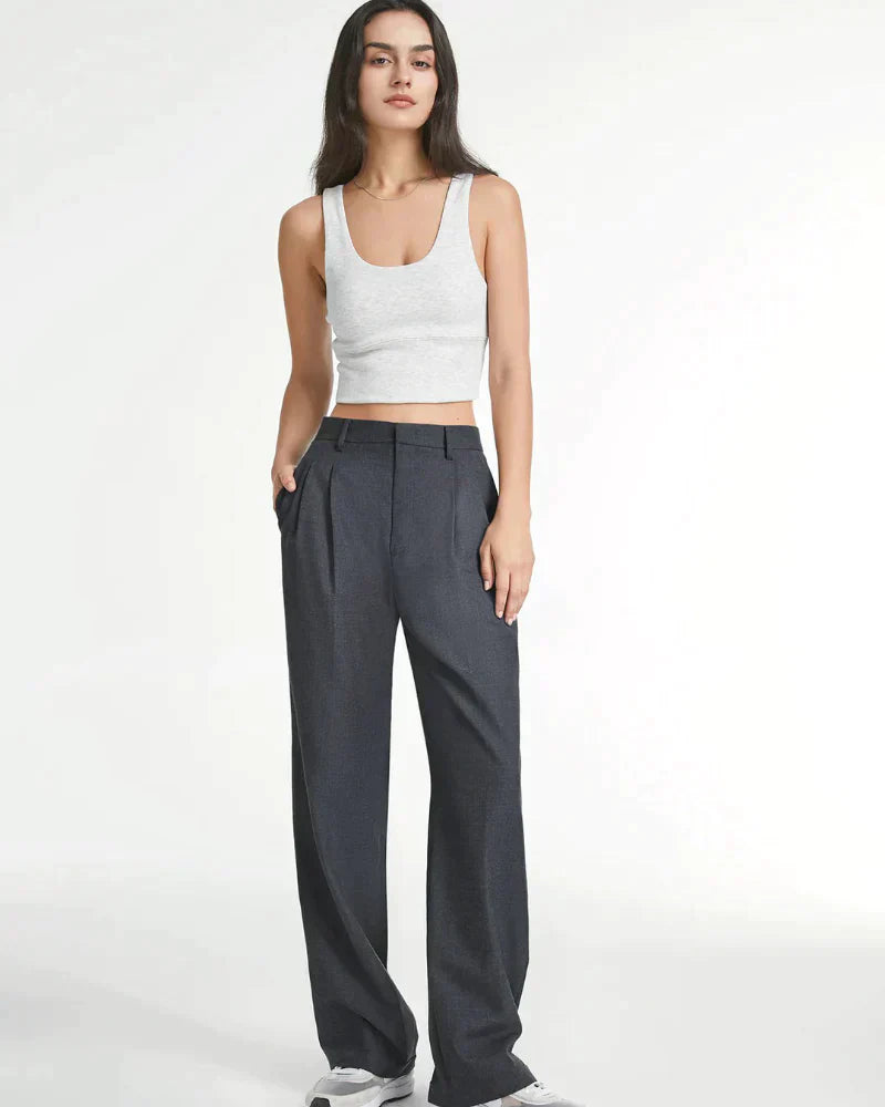 Byxor med vida ben - Plisserade - Hög midja - Slacks med vida ben - Byxor för kvinnor