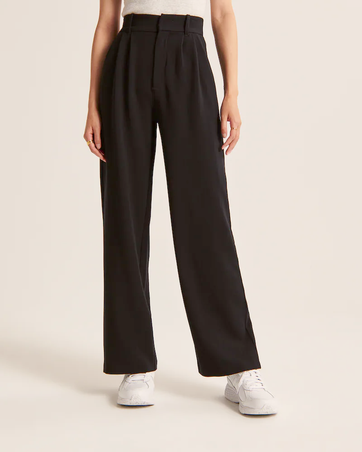 Byxor med vida ben - Plisserade - Hög midja - Slacks med vida ben - Byxor för kvinnor
