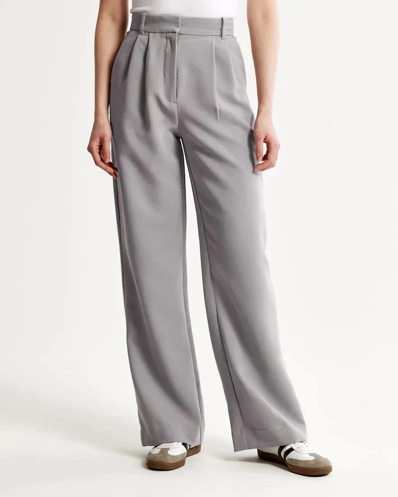 Byxor med vida ben - Plisserade - Hög midja - Slacks med vida ben - Byxor för kvinnor