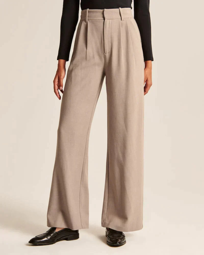 Byxor med vida ben - Plisserade - Hög midja - Slacks med vida ben - Byxor för kvinnor