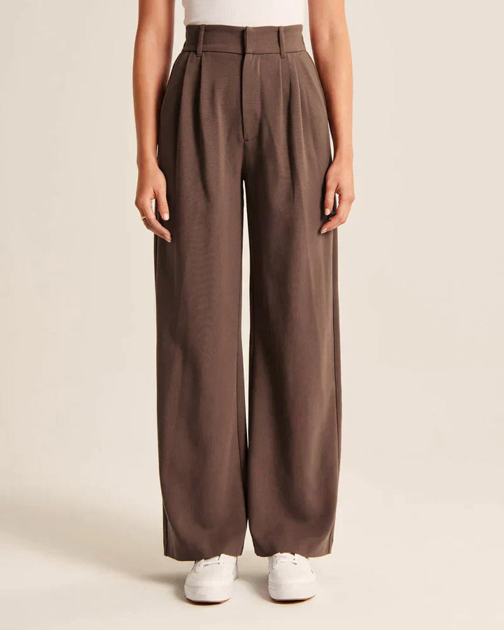 Byxor med vida ben - Plisserade - Hög midja - Slacks med vida ben - Byxor för kvinnor