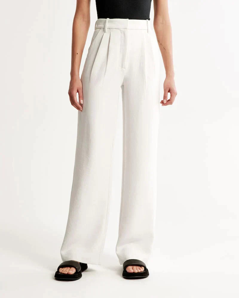 Byxor med vida ben - Plisserade - Hög midja - Slacks med vida ben - Byxor för kvinnor