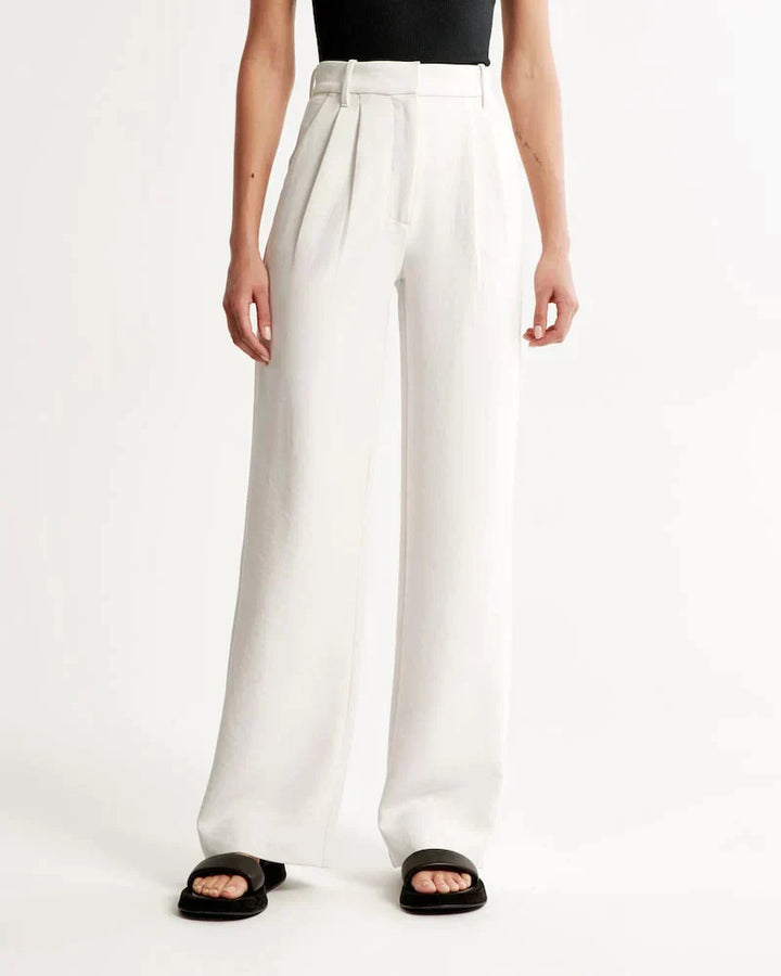Byxor med vida ben - Plisserade - Hög midja - Slacks med vida ben - Byxor för kvinnor