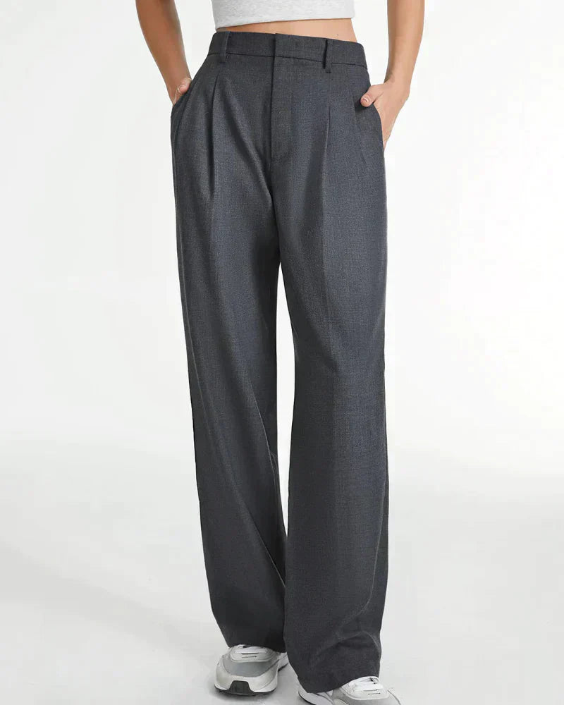 Byxor med vida ben - Plisserade - Hög midja - Slacks med vida ben - Byxor för kvinnor