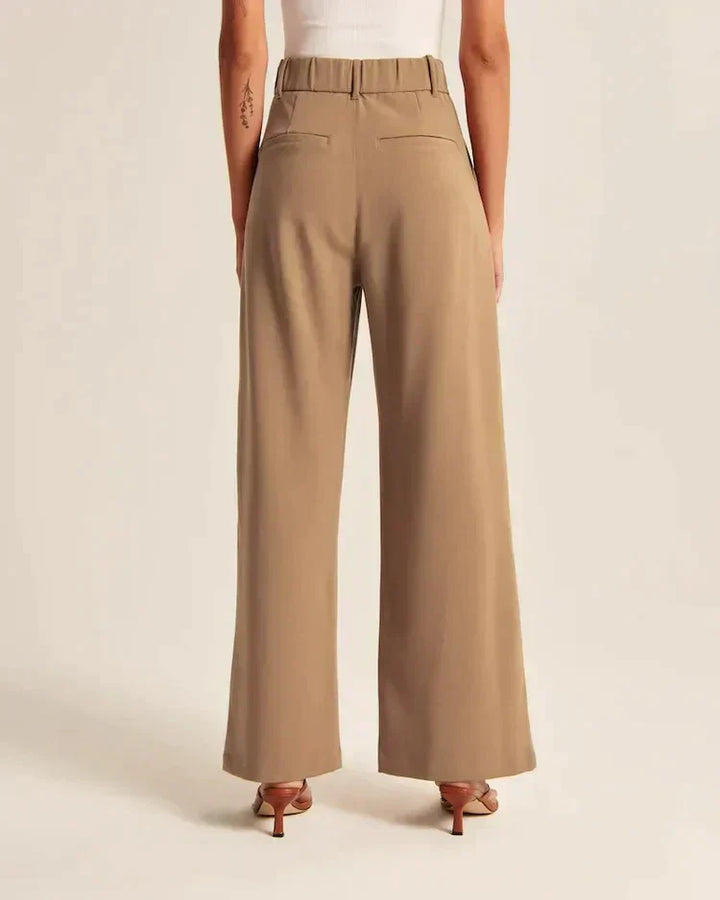 Byxor med vida ben - Plisserade - Hög midja - Slacks med vida ben - Byxor för kvinnor