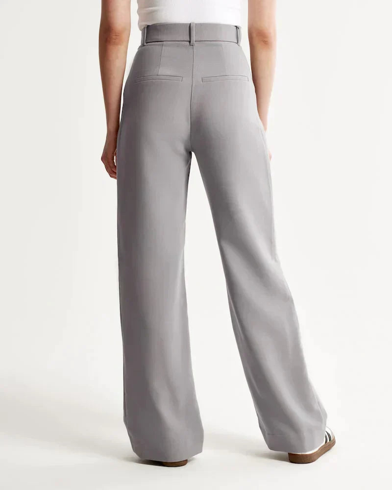 Byxor med vida ben - Plisserade - Hög midja - Slacks med vida ben - Byxor för kvinnor