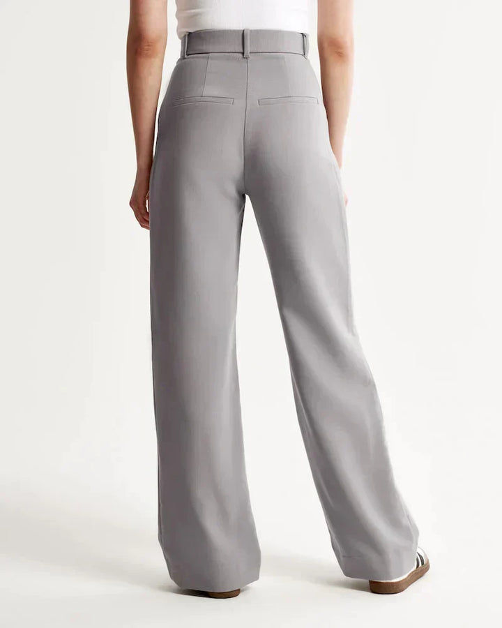 Byxor med vida ben - Plisserade - Hög midja - Slacks med vida ben - Byxor för kvinnor