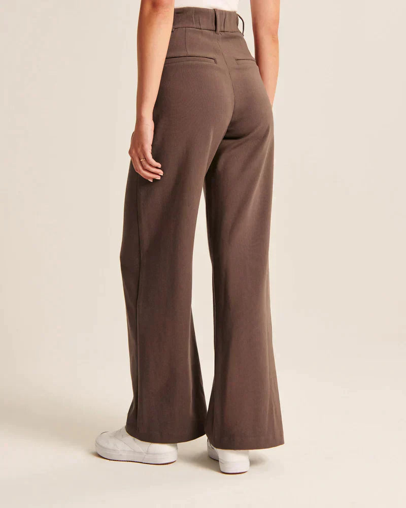 Byxor med vida ben - Plisserade - Hög midja - Slacks med vida ben - Byxor för kvinnor
