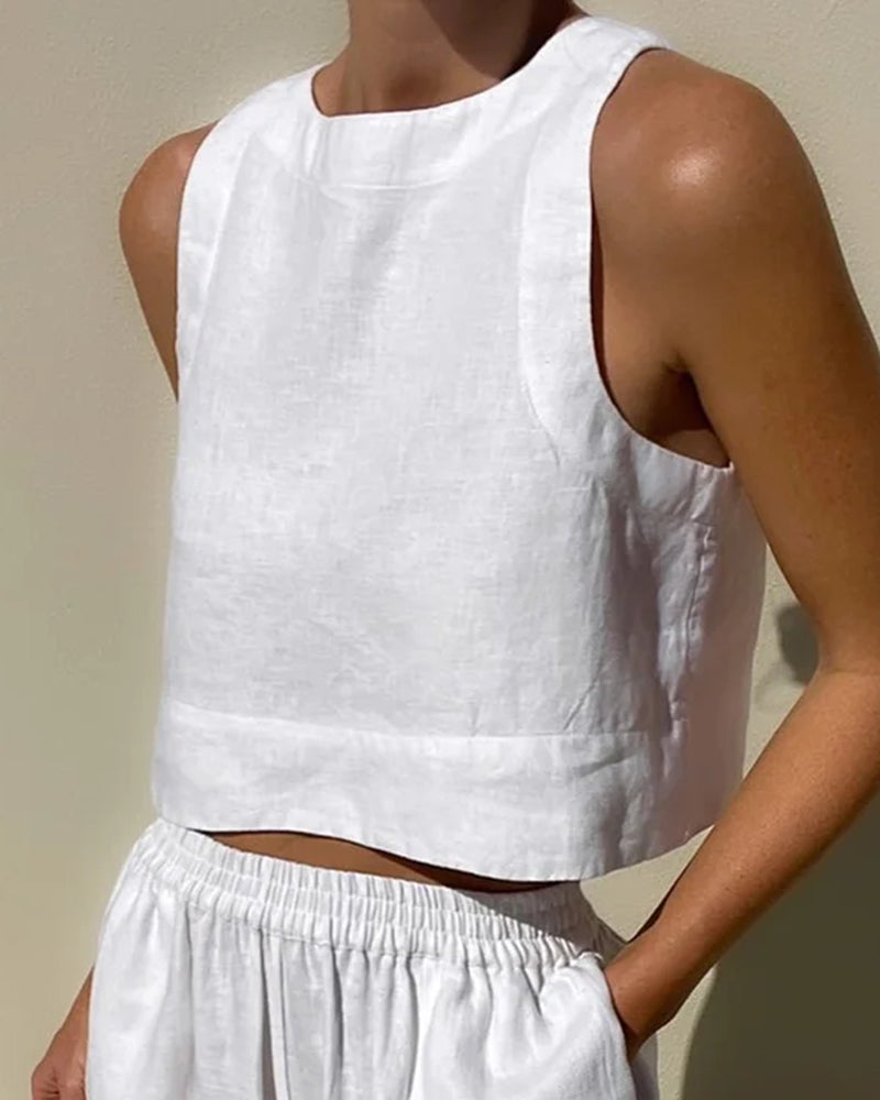 Byxor med vida ben och Topp - Casual Loose Fit - Set för Kvinnor för Sommaren