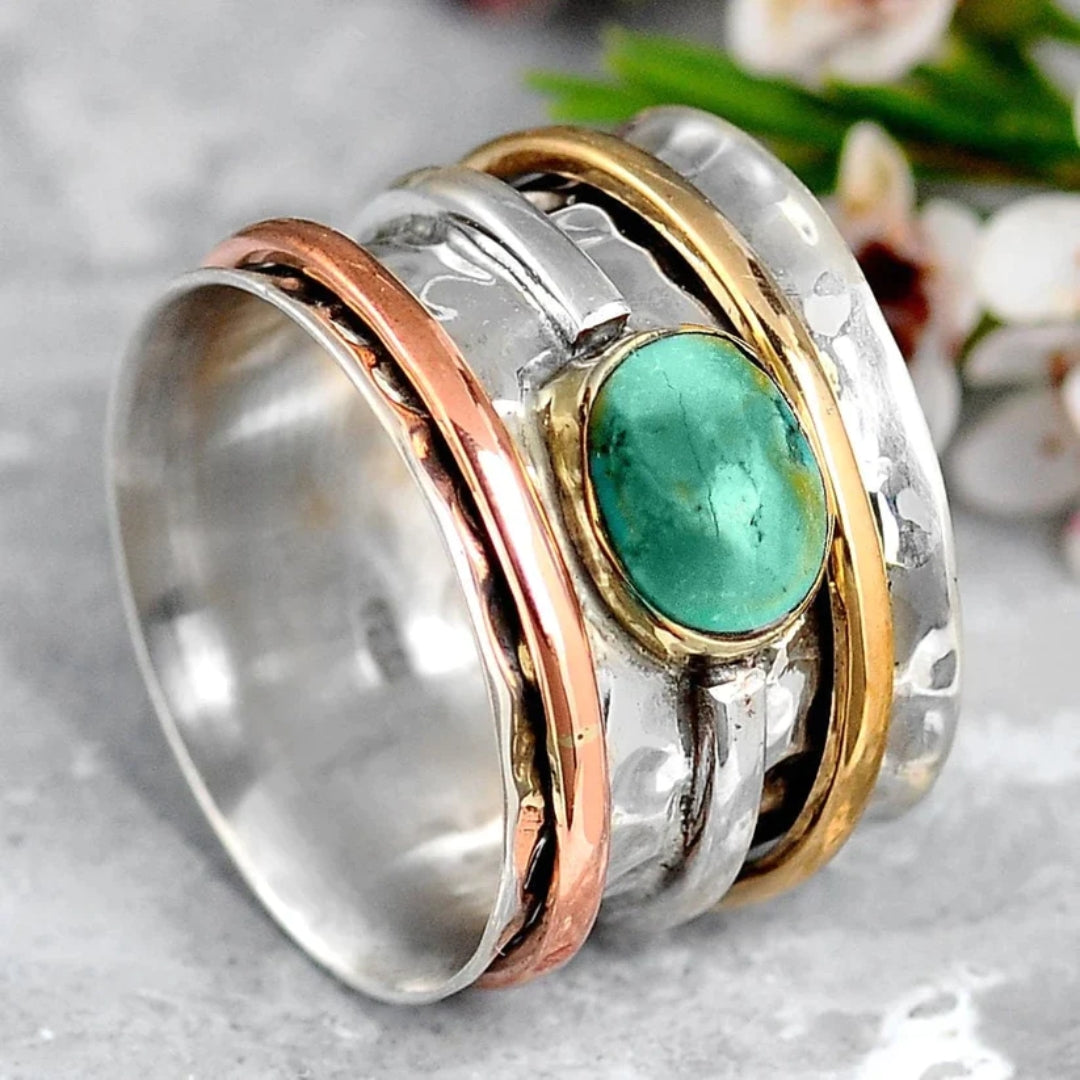 Vintage turkosring med silver och guld – Amira