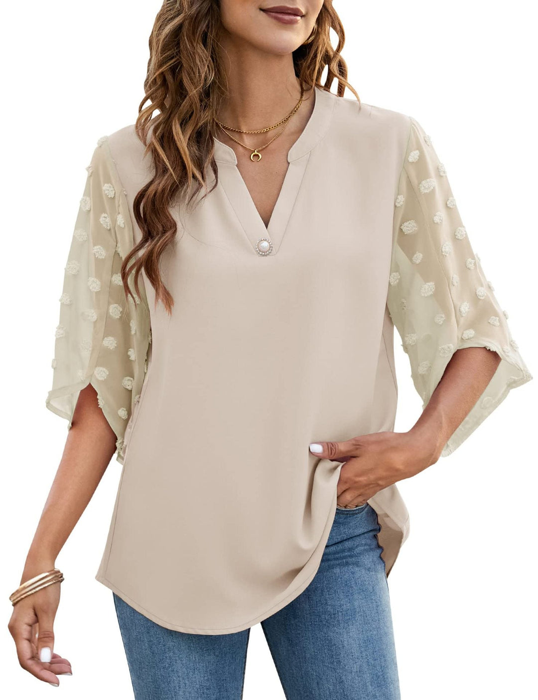 Camicetta - Maniche trasparenti - Vestibilità ampia - Top a maniche lunghe - Abbigliamento donna