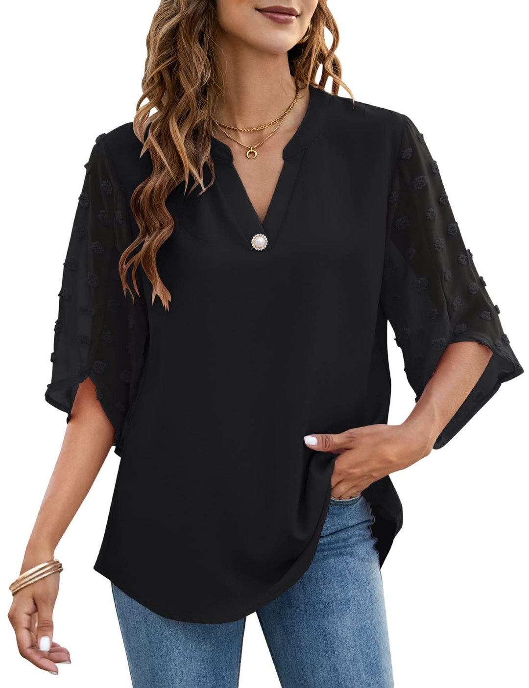 Camicetta - Maniche trasparenti - Vestibilità ampia - Top a maniche lunghe - Abbigliamento donna