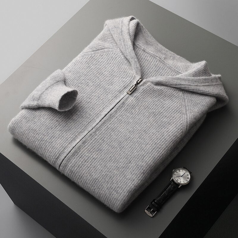 Cardigan med dragkedja | Zip-Up | Hooded | Knit Zip Hoodie | Cardigan för män