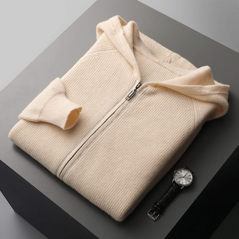 Cardigan med dragkedja | Zip-Up | Hooded | Knit Zip Hoodie | Cardigan för män