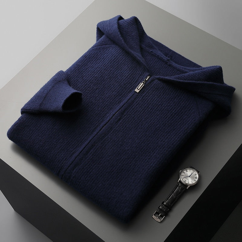 Cardigan med dragkedja | Zip-Up | Hooded | Knit Zip Hoodie | Cardigan för män