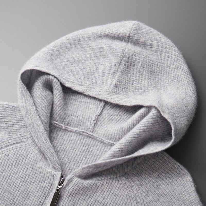 Cardigan med dragkedja | Zip-Up | Hooded | Knit Zip Hoodie | Cardigan för män