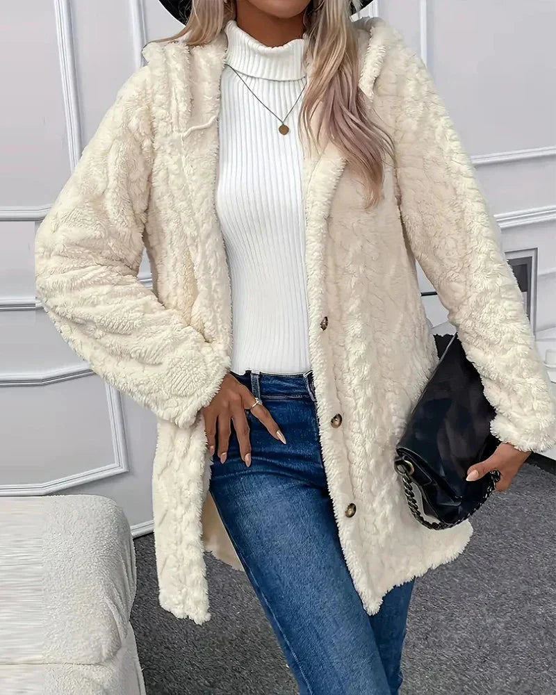 Cardigan i fleece | Hooded | Mellanlång | Cardigan Jacka | Cardigan för kvinnor