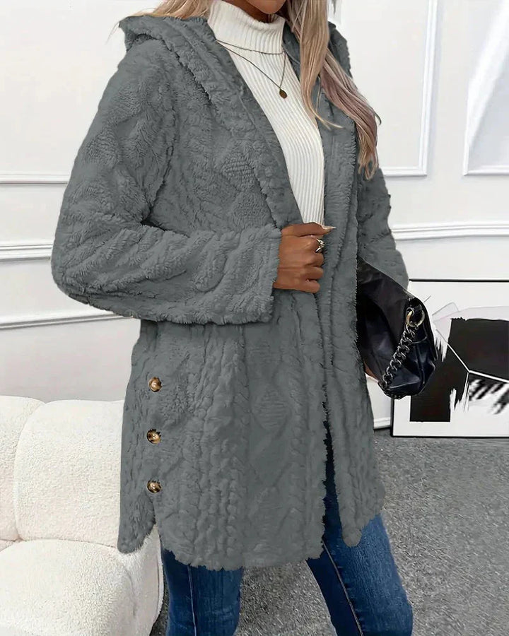 Cardigan i fleece | Hooded | Mellanlång | Cardigan Jacka | Cardigan för kvinnor